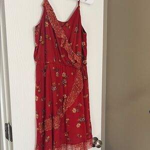 Xhilaration Vibrant Red Wrap Floral Dress